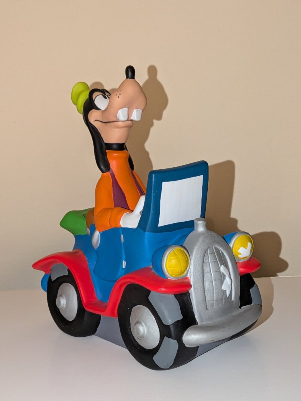 Vintage Goofy Driving a Car Hard Rubber Piggy Coin Bank Disney Dog